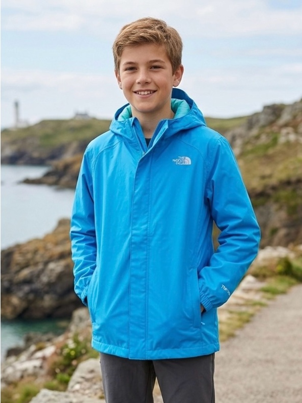THE NORTH FACE Boys Resolve Reflective DryVent Rain Jacket Blue XL 18/20